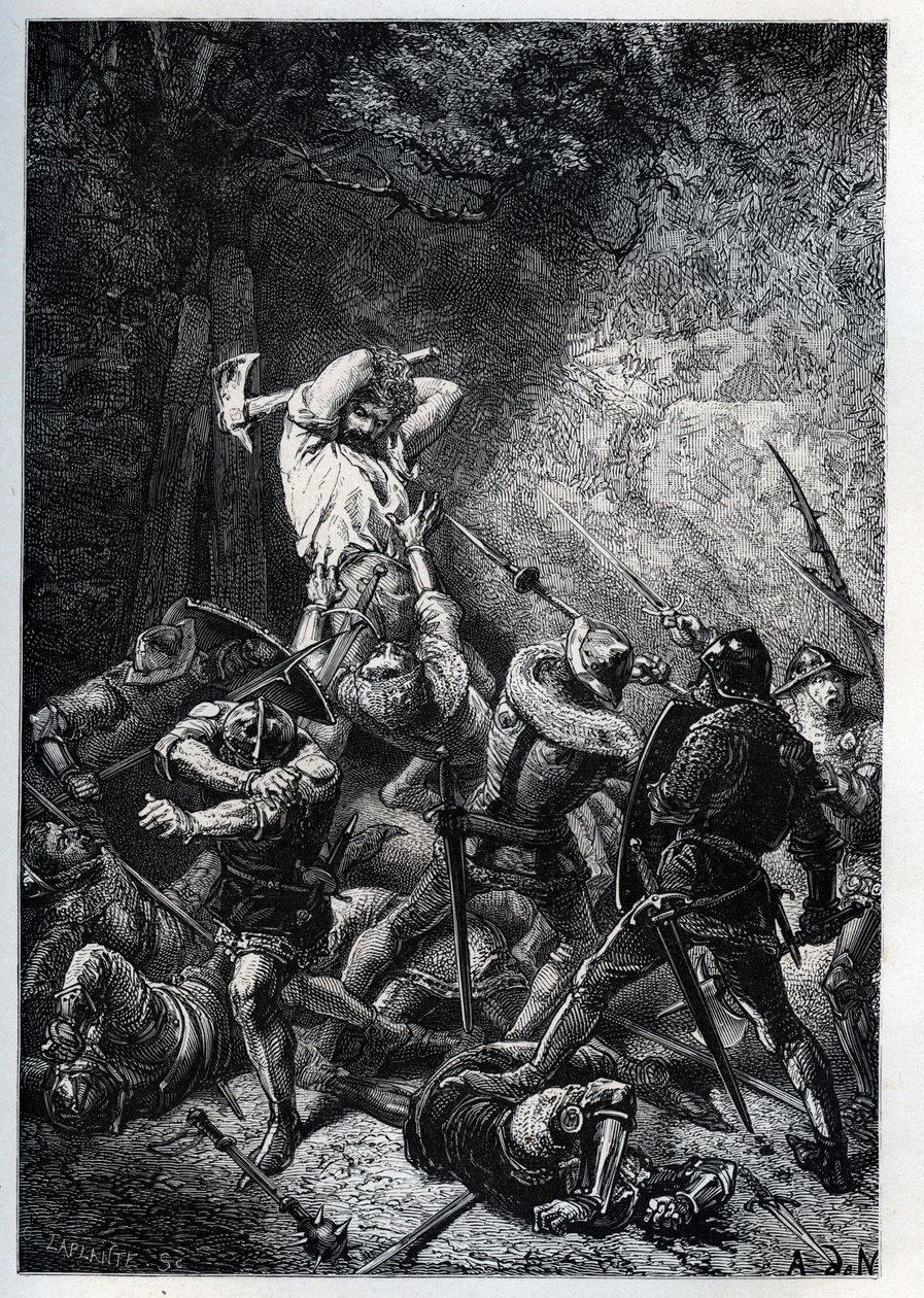 تمثيل Grand Ferre (أو Ferret) (حوالي 1330 - 1358) أبطال picard de la Guerre de Cent Years "(حرب المائة عام: صورة للبطل الفرنسي Big Ferre) - نقش من" "تاريخ فرنسا الذي قيل لـ أحفادي "- بقلم فرانسوا جيزو - 18 بواسطة المدرسة الفرنسية