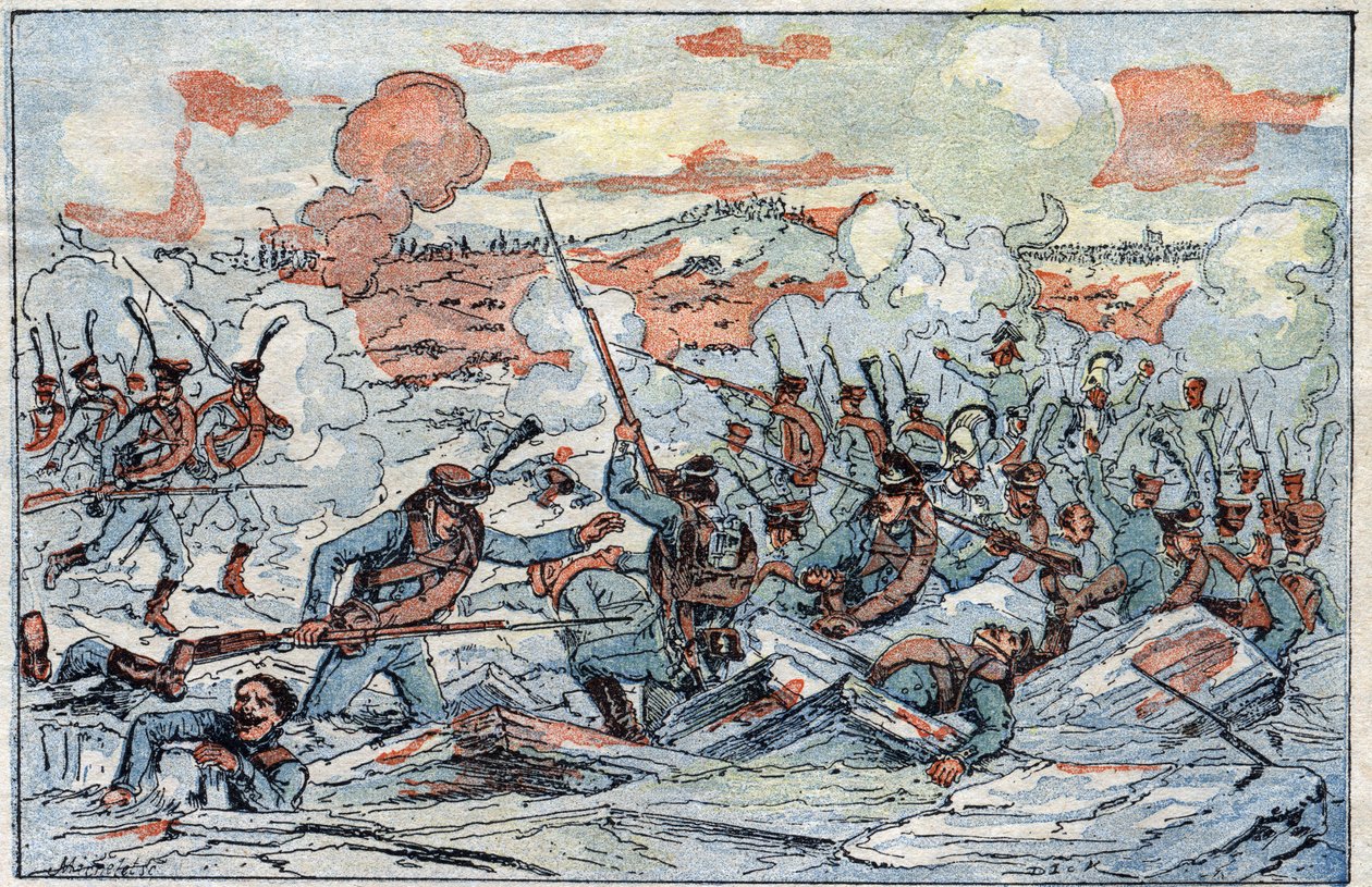تمثيل لمعركة أوسترليتز ، أو معركة الأباطرة الثلاثة ، في 02/12/1805. بواسطة المدرسة الفرنسية