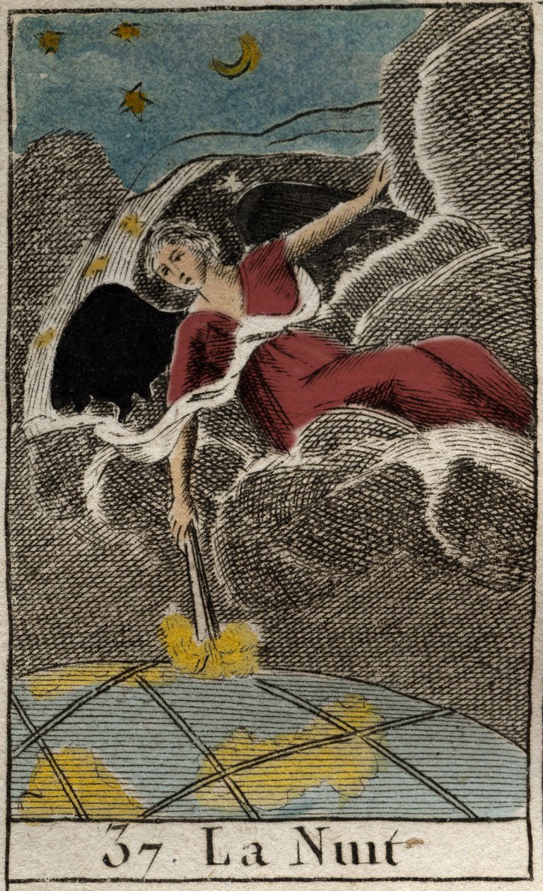 تمثيل الليل (نيكس) ، إلهة الظلام. (نيكس (الليل) ، إلهة الظلام). من "أساطير الشباب" بيير بلانشارد 1803. بواسطة المدرسة الفرنسية