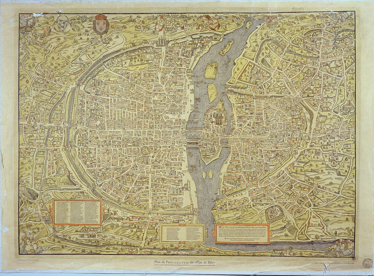 استنساخ خريطة بازل في باريس ، التي تم إنتاجها في الأصل في 1552-59 بواسطة المدرسة الفرنسية