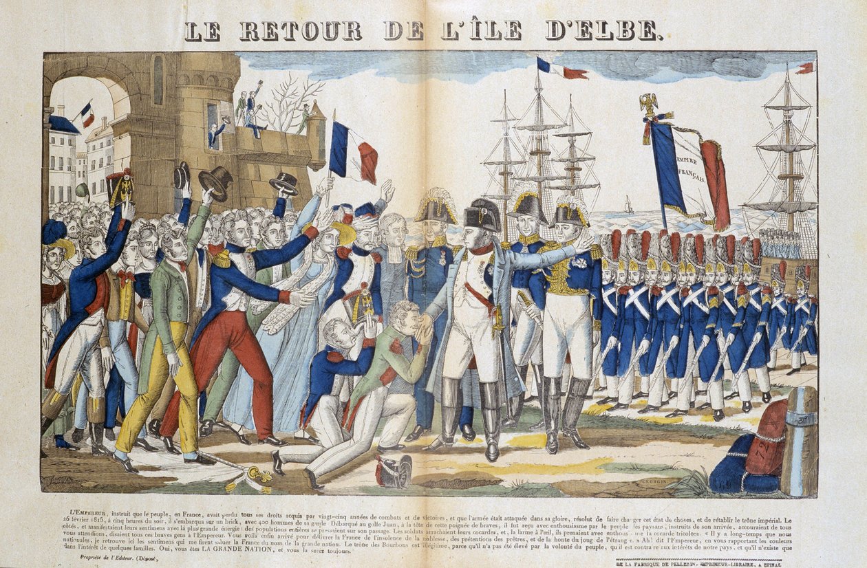Return of Napoleon Bonaparte (1769-1821) from his exile to Elba Island in 1815. Picture of Epinal بواسطة المدرسة الفرنسية
