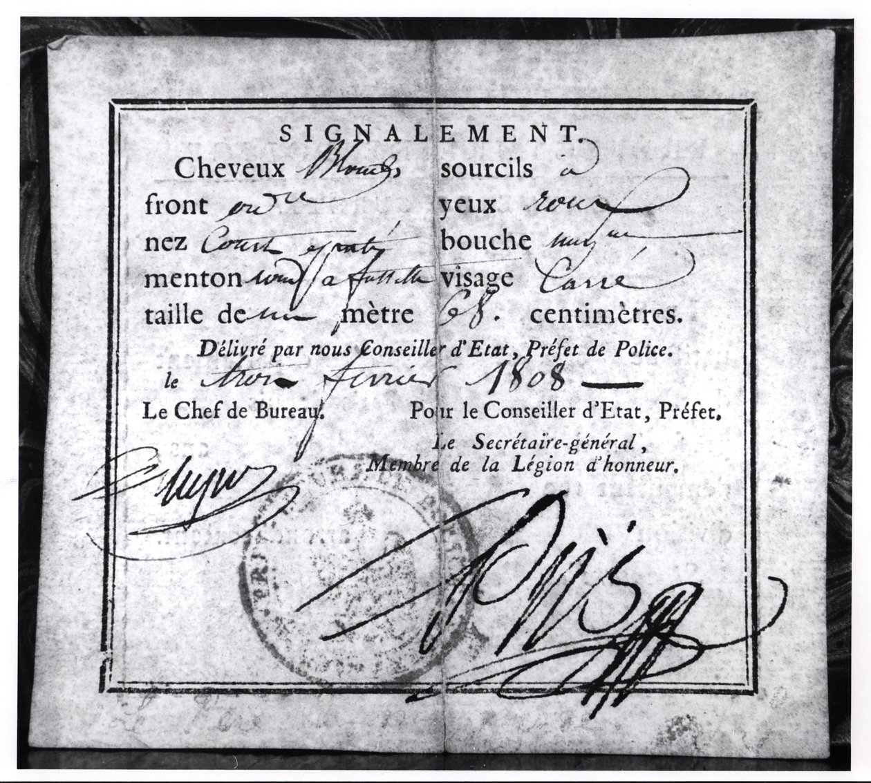 الجانب الخلفي لبطاقة الأمن ، 1808 (قلم وحبر على ورق) بواسطة المدرسة الفرنسية