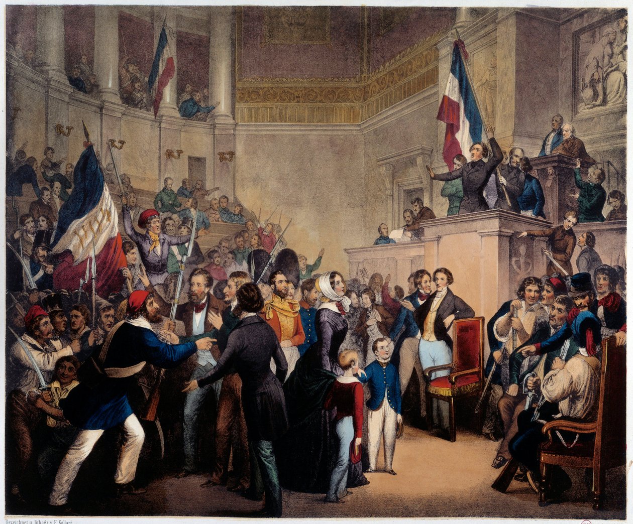 ثورة 1848. ظهور دوقة أورليانز في مجلس النواب (الجمعية الوطنية) مع أطفالها للحصول على وصاية (24 فبراير) بواسطة المدرسة الفرنسية