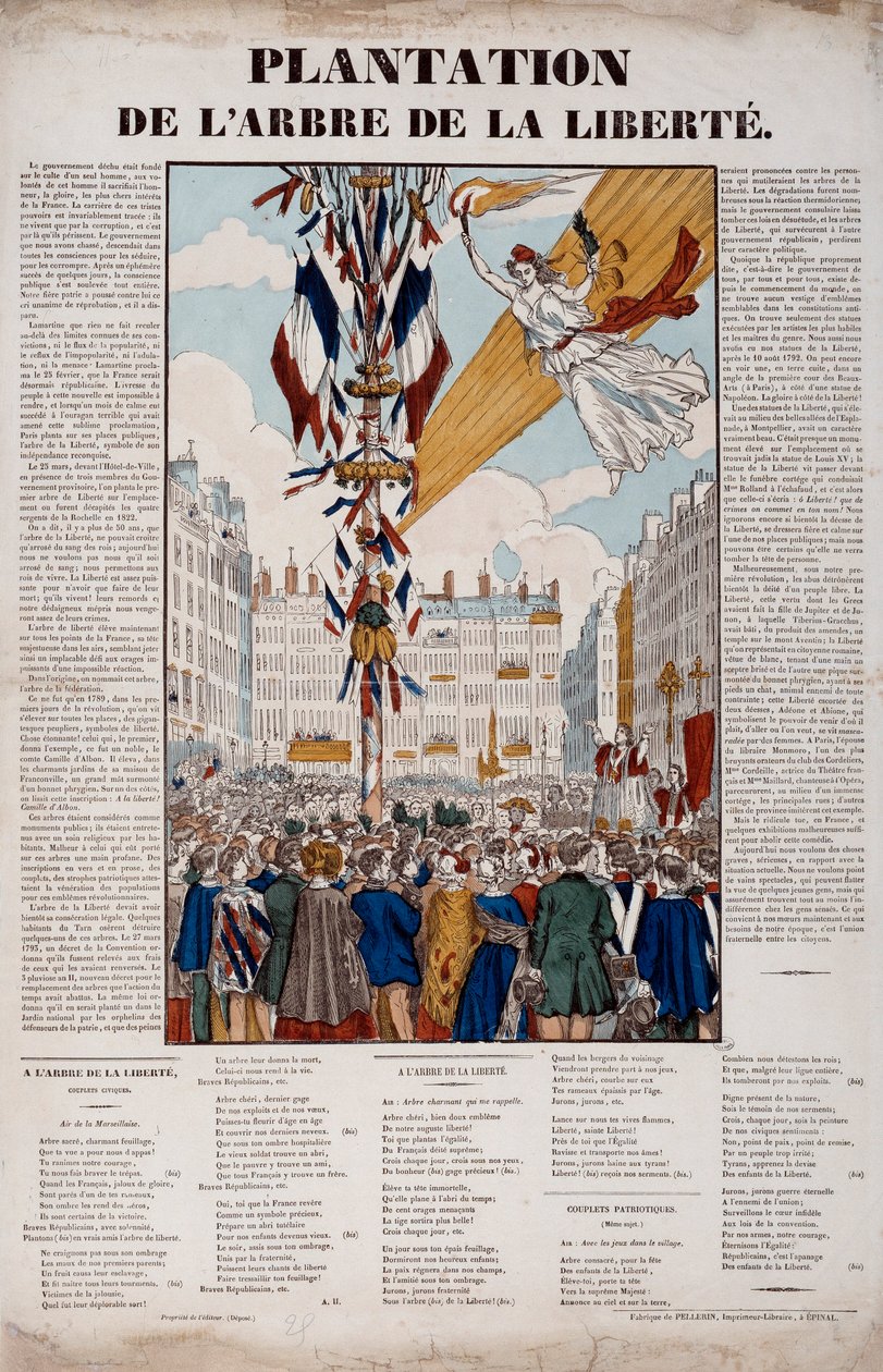 ثورة 1848: زرع شجرة الحرية في 25 مارس 1848. نقش 1848 في باريس ، متحف كارنافالي بواسطة المدرسة الفرنسية