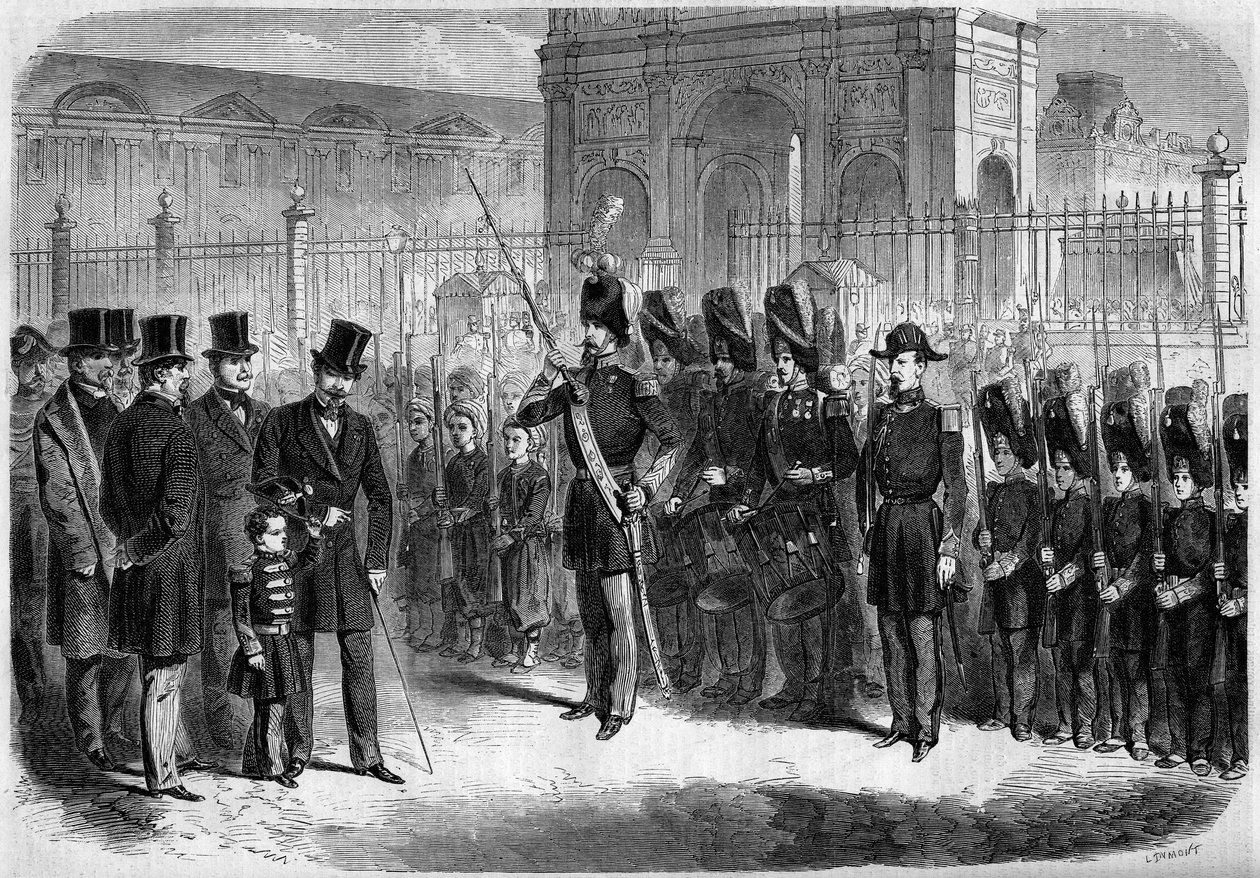 Revue des pupils de la garde Imperiale من قبل الأمير الإمبراطوري ، نابليون يوجين لويس جان جوزيف بونابرت (1856-1879) ، ابن نابليون الثالث ، 15 فبراير بواسطة المدرسة الفرنسية