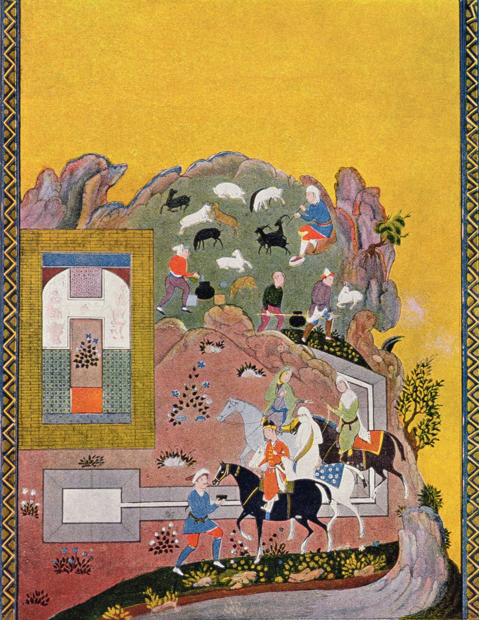 رايدر وحريمه ، رسم توضيحي لـ "الليالي العربية" ، 1895 (نقش ملون) بواسطة المدرسة الفرنسية