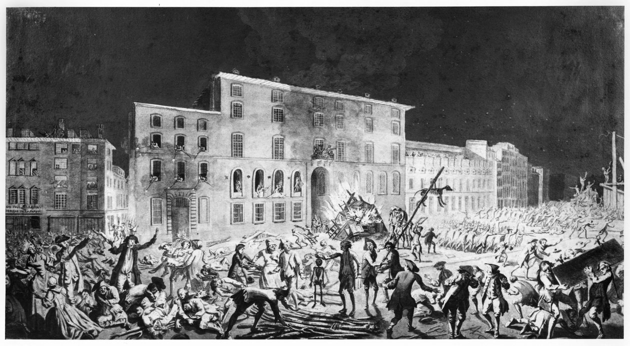 أعمال شغب في ليون ، 27 نوفمبر 1768 (حبر وغسل على ورق) بواسطة المدرسة الفرنسية