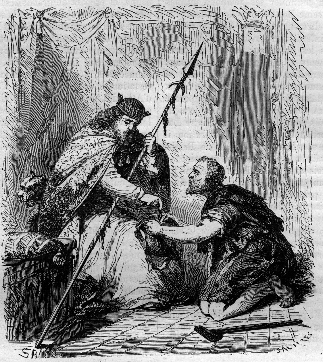 روبرت الثاني الورع (972-1031) ، ملك فرنسا ، يوزع الصدقات. نقش في "Histoire des Papes-Rois-Queen and Empereurs عبر القرون" بقلم موريس لاتشاتر بواسطة المدرسة الفرنسية