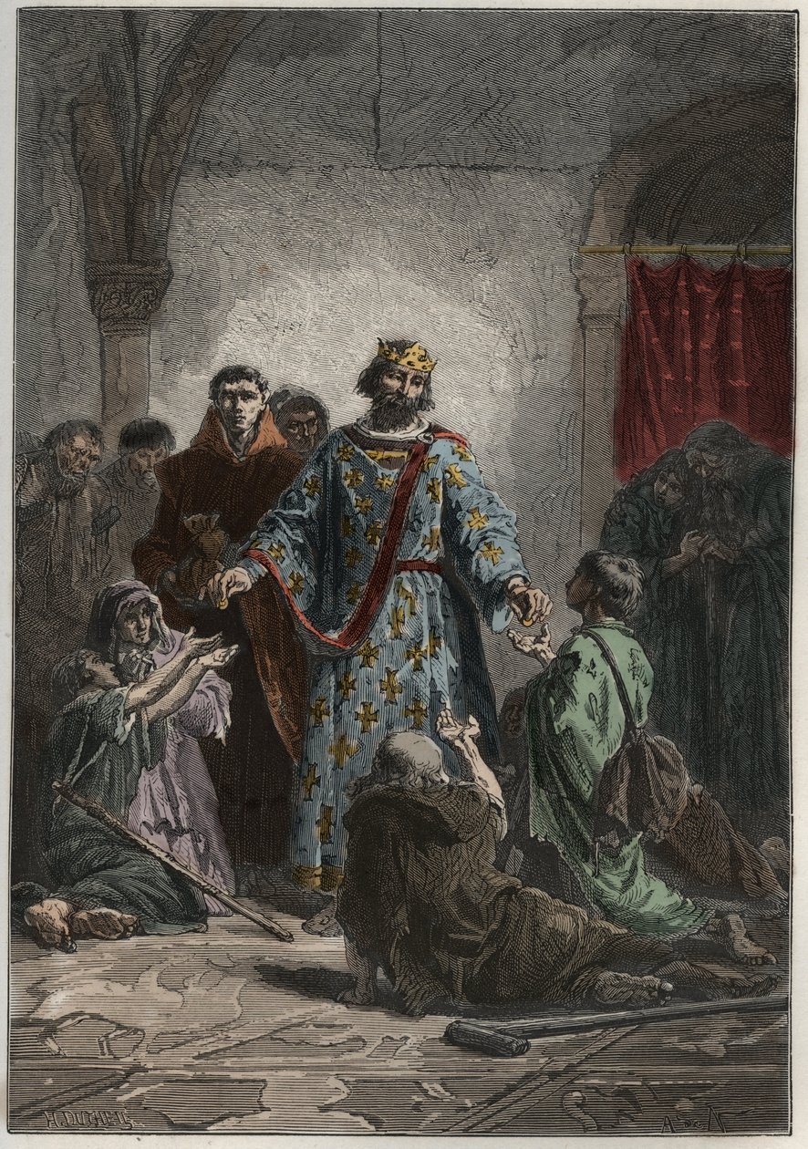 كان لروبرت الثاني الورع (972-1031) ، ملك فرنسا الكابتن في 996-1031 ، شعورًا لطيفًا بالضعفاء والفقراء - نقش من "L'histoire de France racontee à mes grandenfants" - بقلم فرانسوا جيزو - 1872 -1876 بواسطة المدرسة الفرنسية