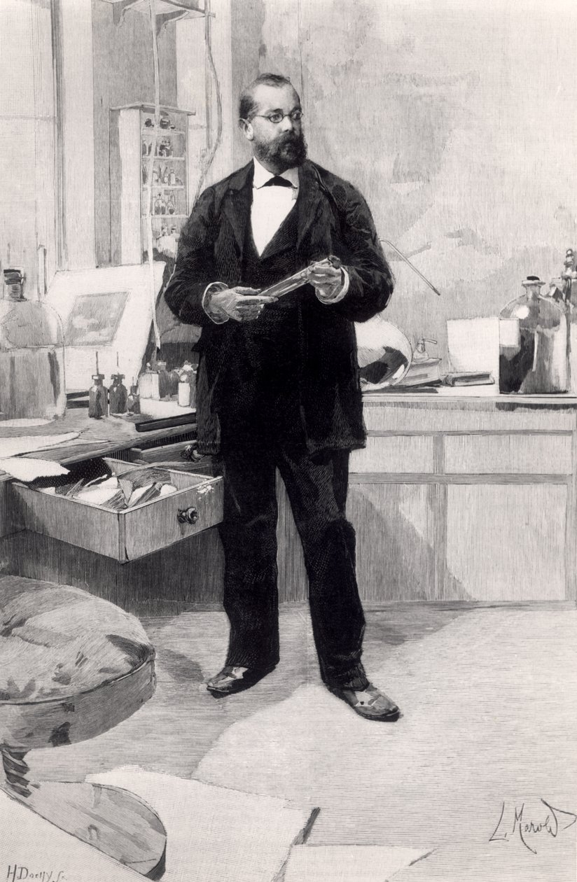 روبرت كوخ (1843-1910) في مختبره ، من لو موند إيلوستري ، 29 نوفمبر 1890 بواسطة المدرسة الفرنسية