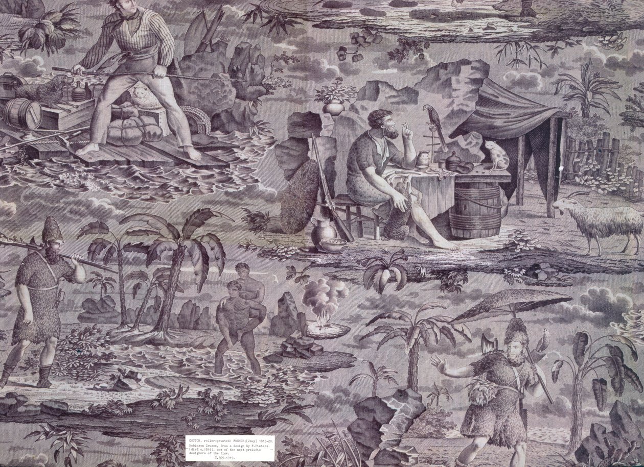 روبنسون كروزو ، من تصميم F.Pieters ، c.1815-20 (قطن مطبوع بالأسطوانة) بواسطة المدرسة الفرنسية