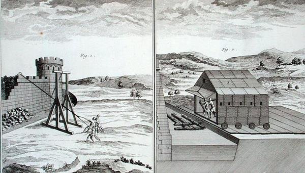 ماكينات الحصار الرومانية ، من 'Encyclopedie des Sciences et Metiers' بقلم دينيس ديدرو (1713-1784) ، نُشرت عام 1770 (نقش) بواسطة المدرسة الفرنسية
