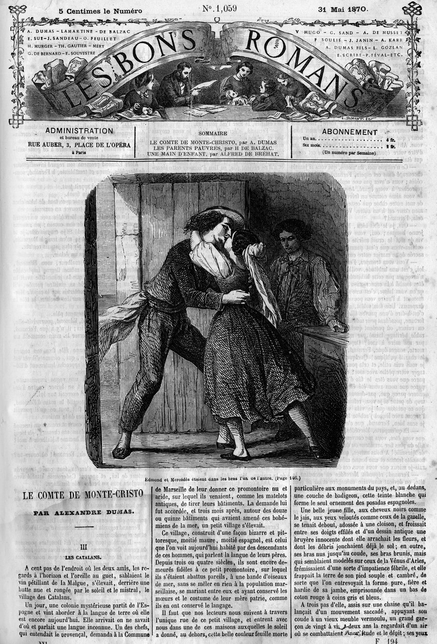 المسلسل الروماني: "" كونت مونت كريستو "(مونت كريستو) للكاتب ألكسندر دوما (1802-1870). مشهد جنسي بين إدموند دانتس ومرسيدس. نقش في "" Les bons romances "" بواسطة المدرسة الفرنسية