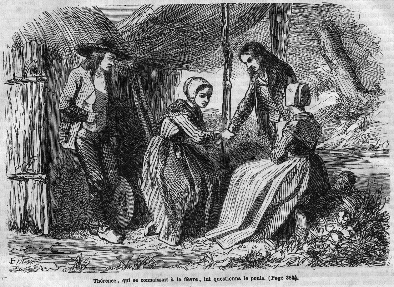 المسلسل الروماني: "The Master Ringers" لجورج ساند (Aurore Dupin ، Baroness Dudevant) (1804-1876). ثم يأخذ الدجاج. نقش في "" Les bons romances "" بواسطة المدرسة الفرنسية