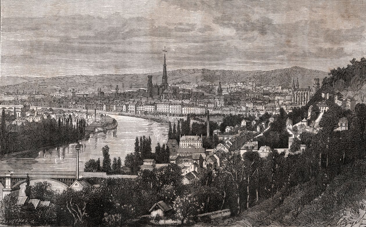 روان - Seine-Maritime - نقش في "La France illustree: الجغرافيا والتاريخ والإدارة الإحصائية" بقلم VA Malt-Brown. 1884 بواسطة المدرسة الفرنسية