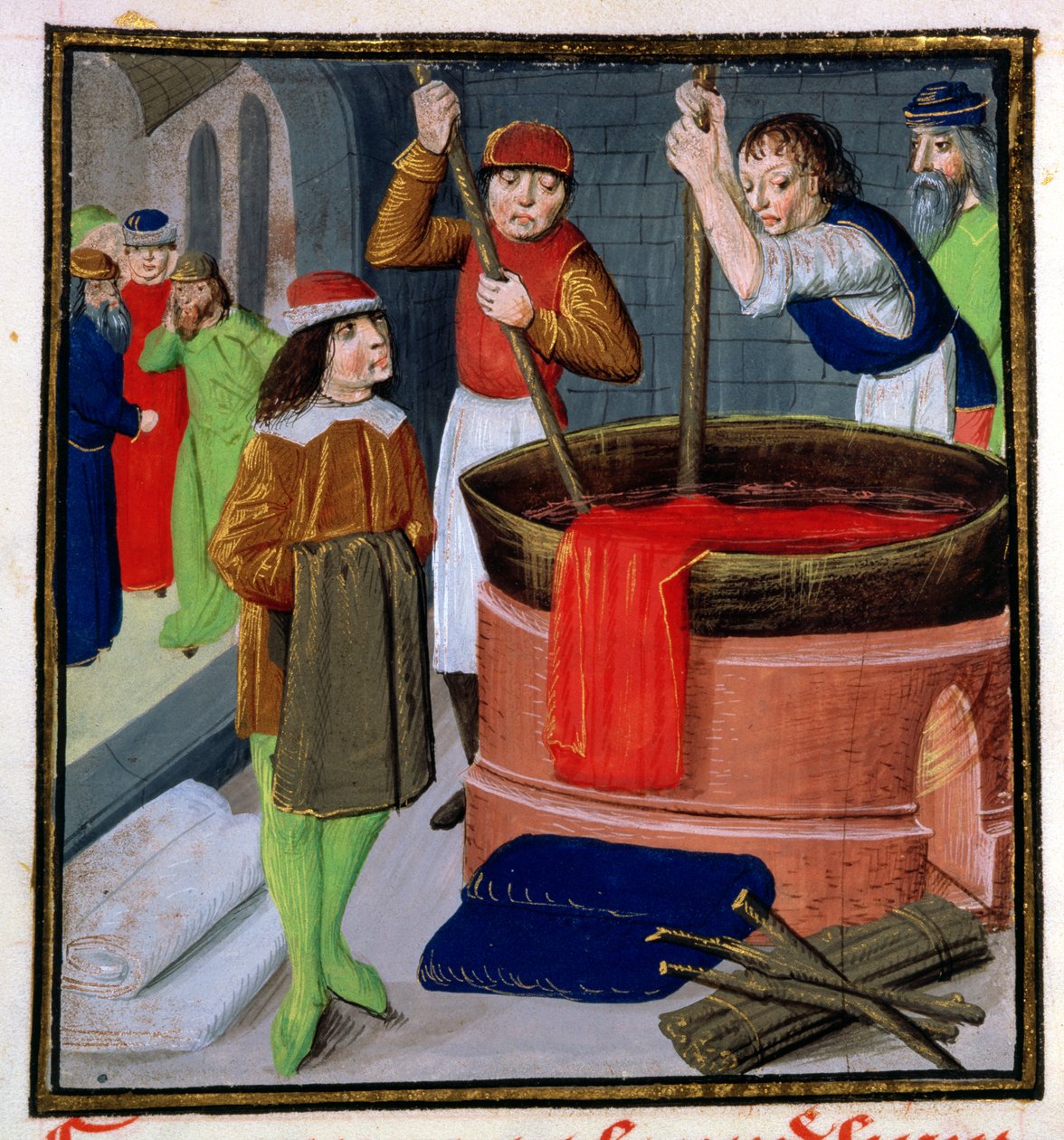 Roy 15 E III f.269 قماش الصباغة ، من Des Proprietes des Choses بواسطة Bartholomeus Anglicus بواسطة المدرسة الفرنسية