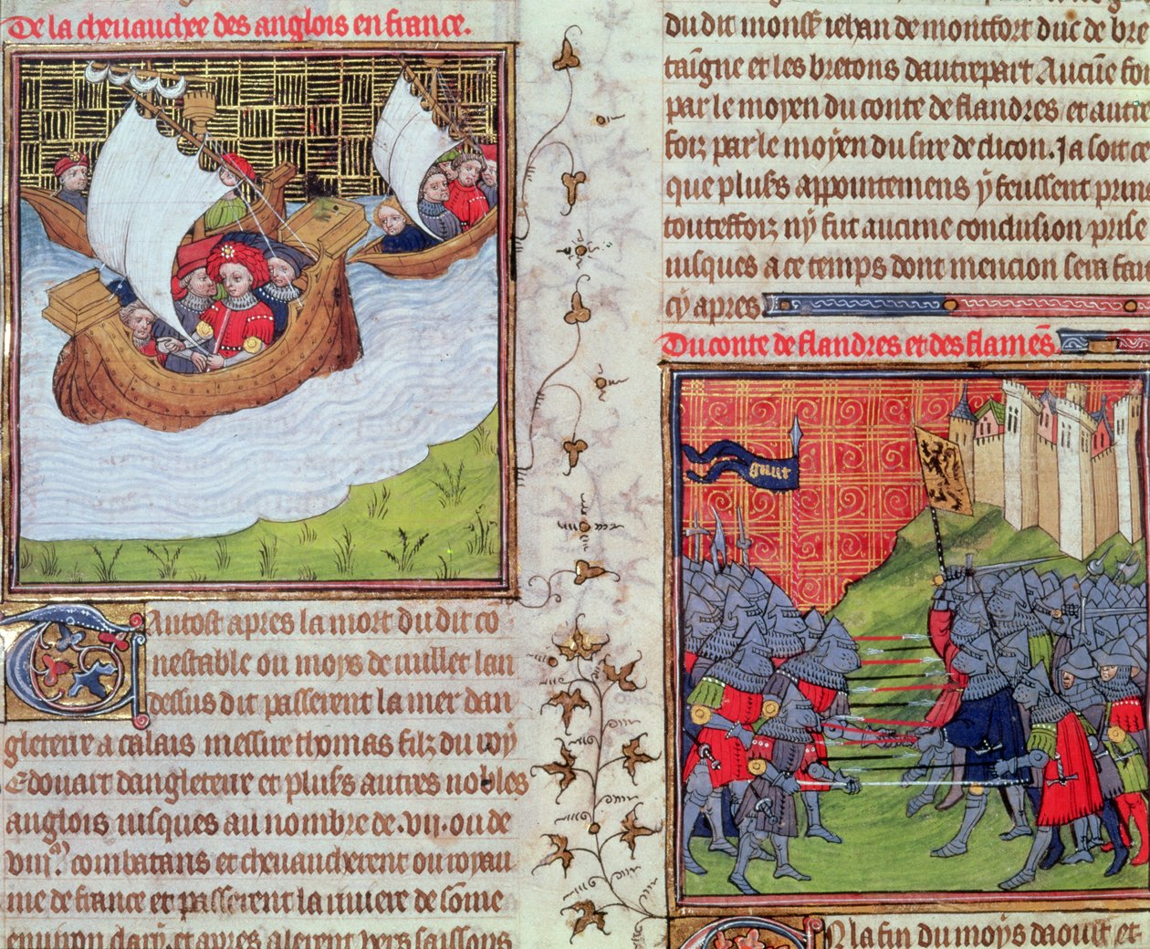 Roy 20 C VII f.219v الإنجليز في البحر ، ومعركة رجال غنت وكونت فلاندرز ، نهاية القرن الرابع عشر (رق) بواسطة المدرسة الفرنسية