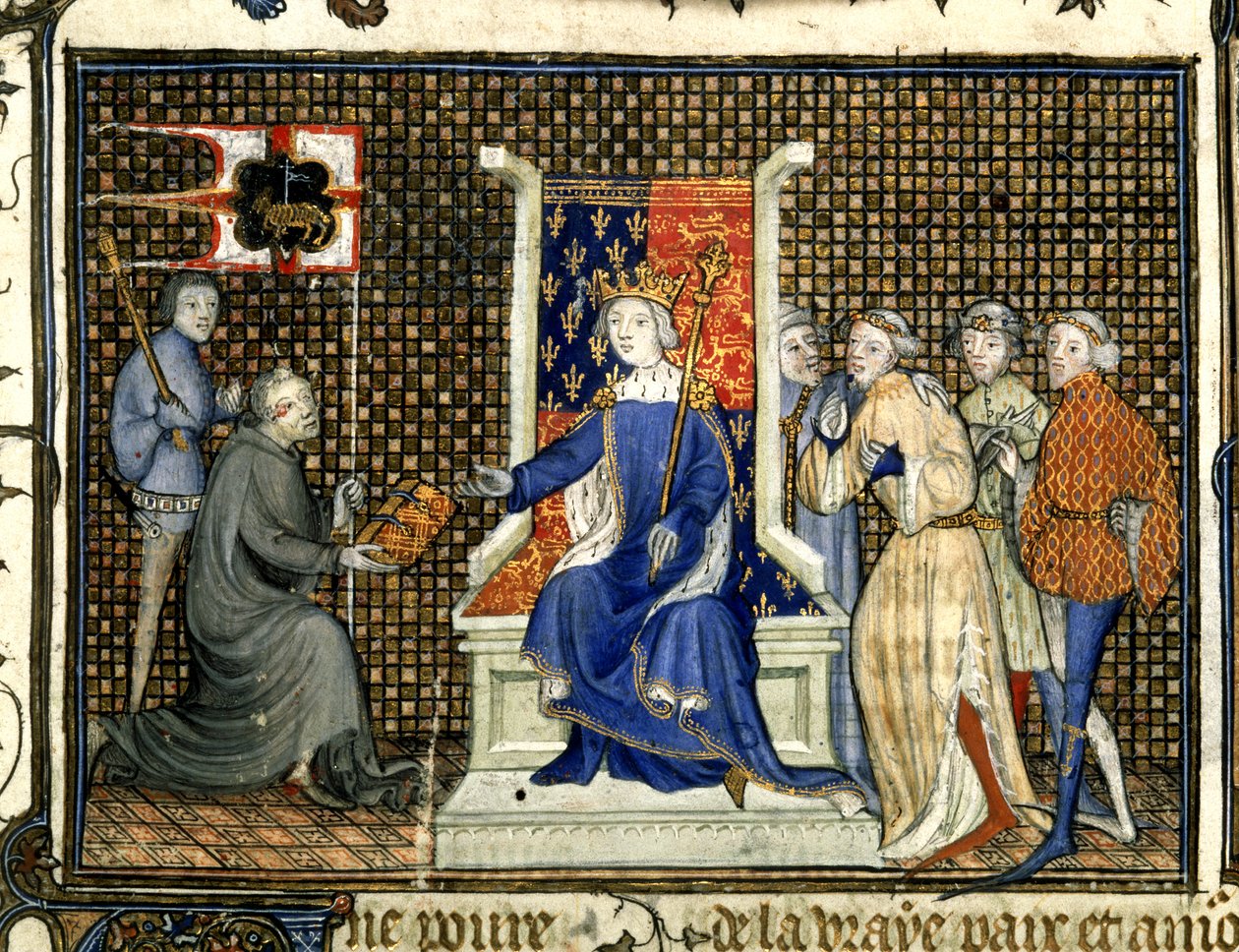 Royal 20 B. VI، f.2 عرض تقديمي لريتشارد الثاني ، من "رسالة موجهة إلى الملك ريتشارد الثاني ملك إنجلترا" بواسطة Maizi بواسطة المدرسة الفرنسية