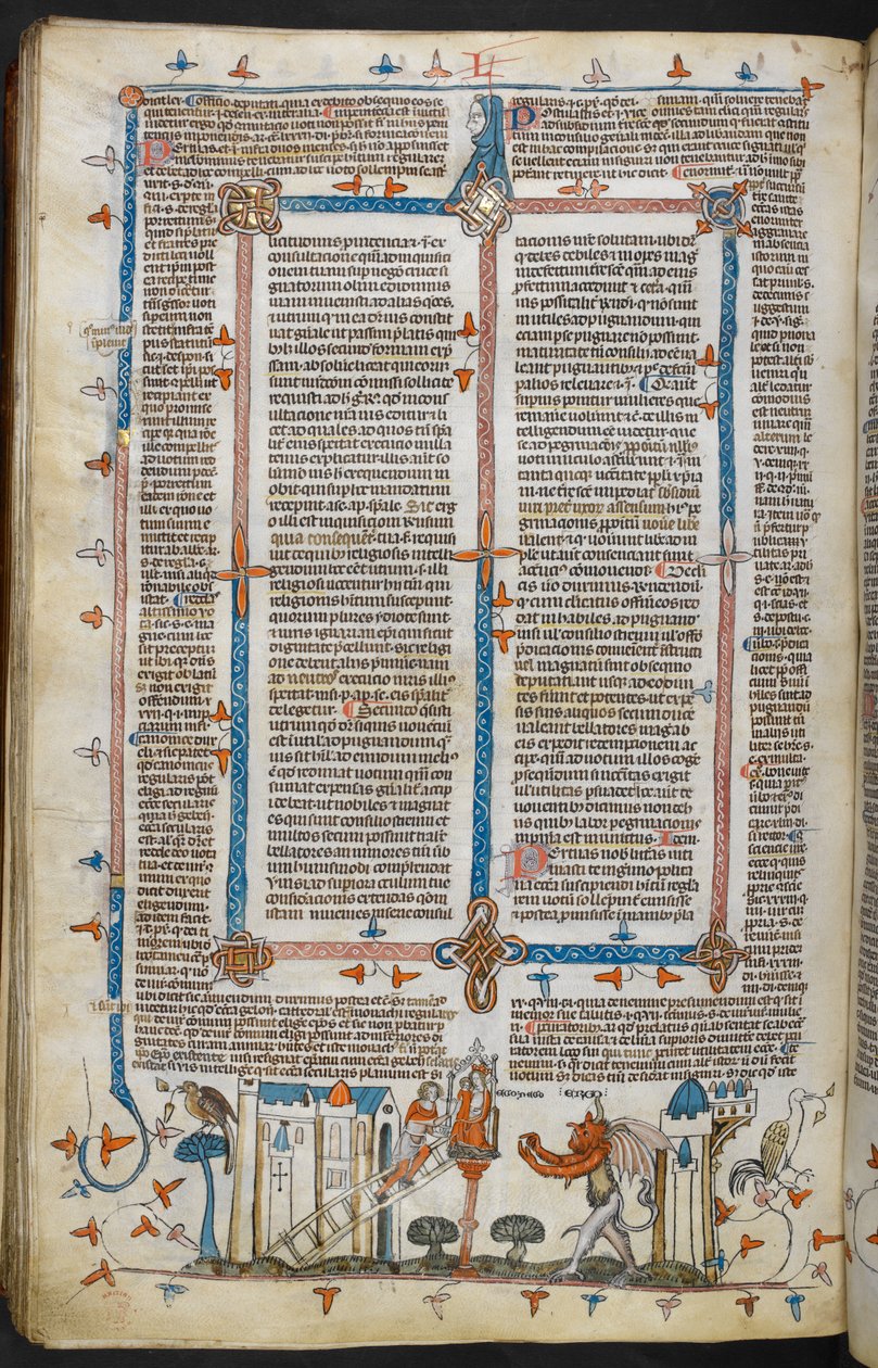 Royal MS 10 E IV ، f.209v ، الرسام والشيطان ، من Decretals of Gregory IX مع لمعان Bernard of Parma (