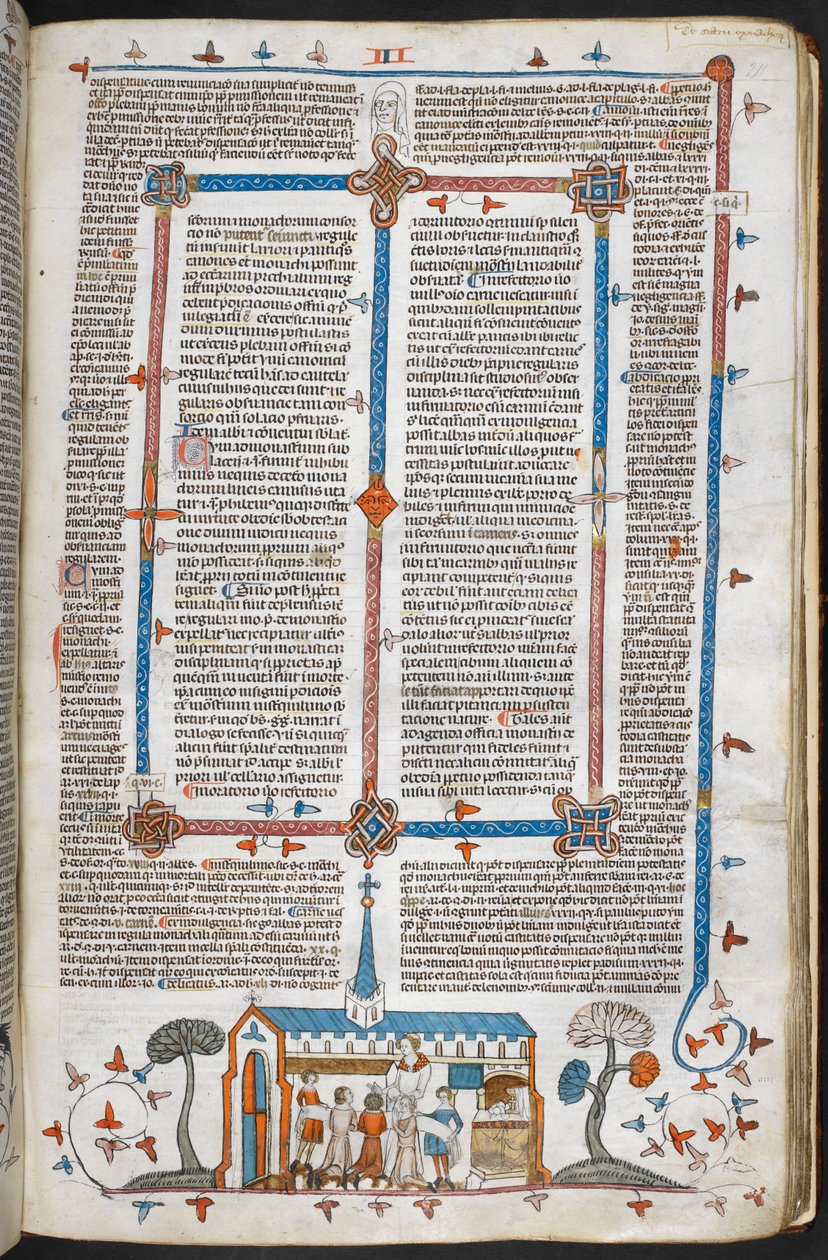 Royal MS 10 E IV f.211r ، مشهد من الصفحة الأساسية للمتصلين في كتلة ، حوالي 1300-40 (قلم وحبر وتمبرا على ورق) بواسطة المدرسة الفرنسية