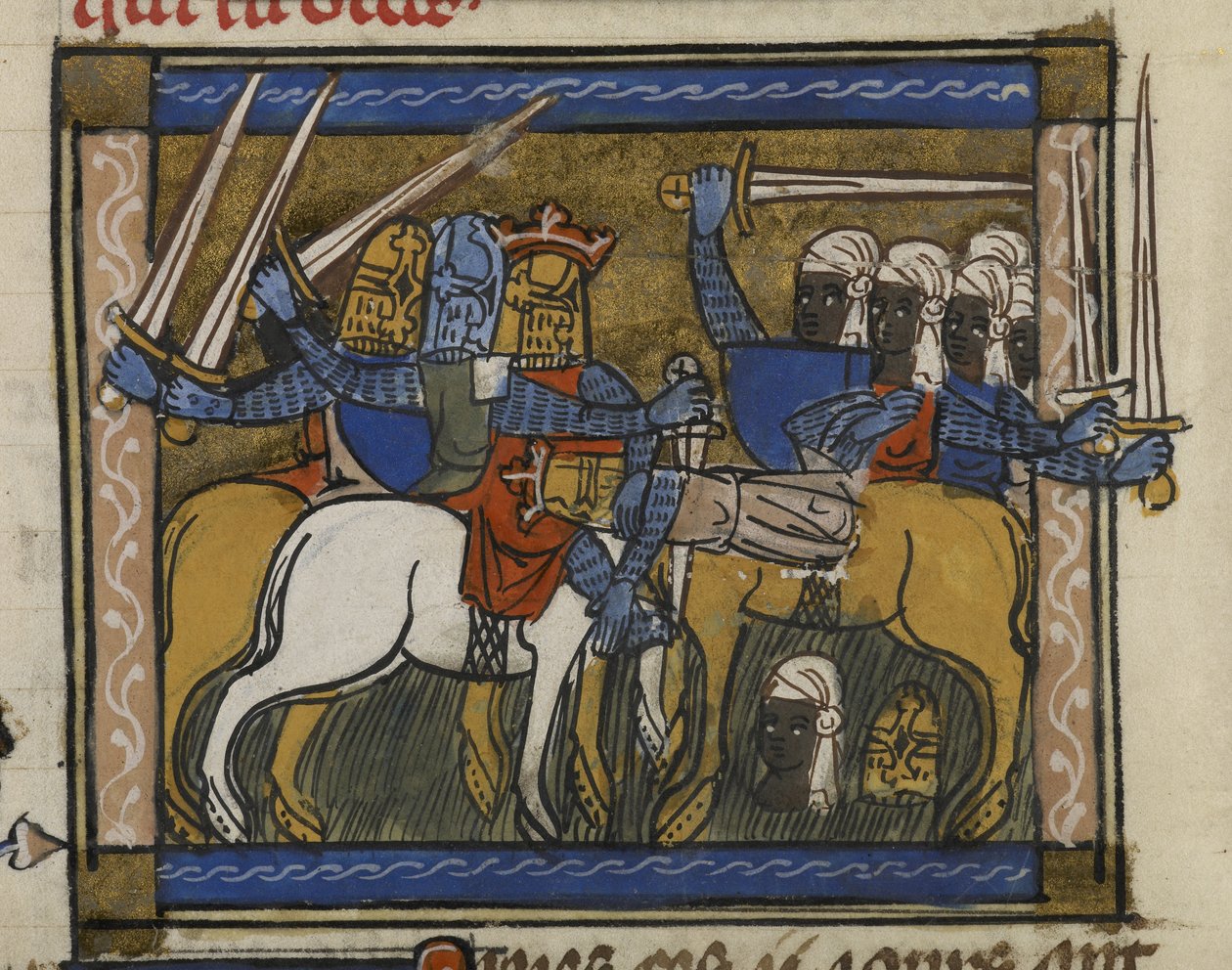Royal MS 19 D I ، f.77v Battle of Genghis Khan and Prester John ، من 