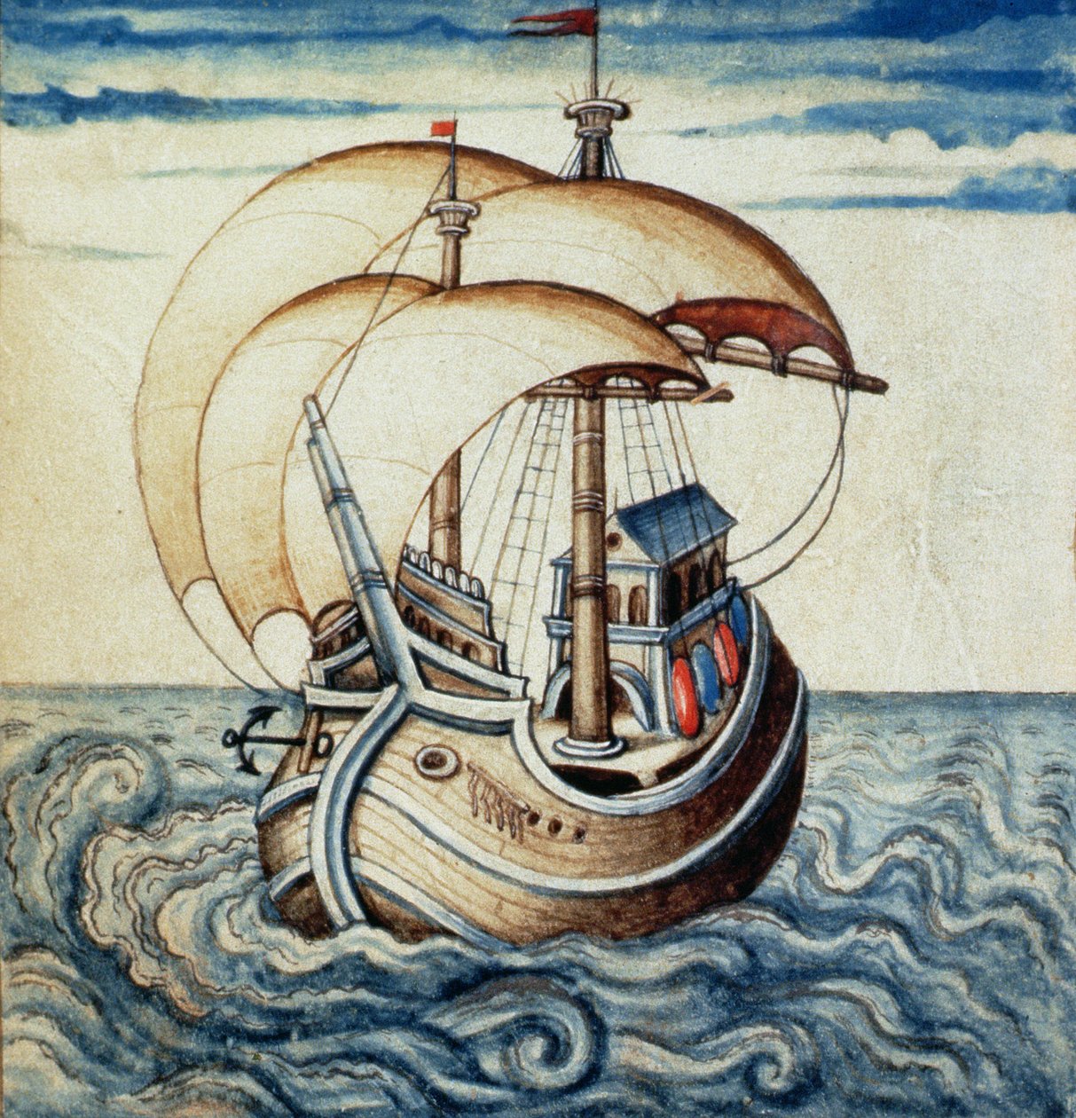 SMM2 p.8 السفينة الشراعية ، من مسرح des Vices et Vertus ، بواسطة Jan van der Noot (c.1539-95) بواسطة المدرسة الفرنسية