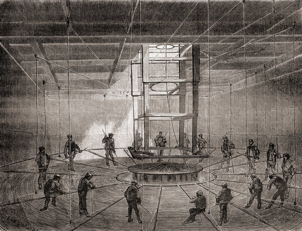 Sailors and workers coiling the transatlantic telegraph cable in the bilge tanks of the S.S. Great Eastern بواسطة المدرسة الفرنسية