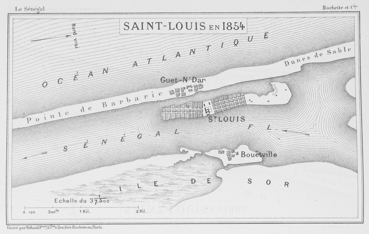 سانت لويس عام 1854 ، رسم توضيحي من "لو السنغال ..." ، بقلم لويس ليون فيدربه ، 1854 بواسطة المدرسة الفرنسية