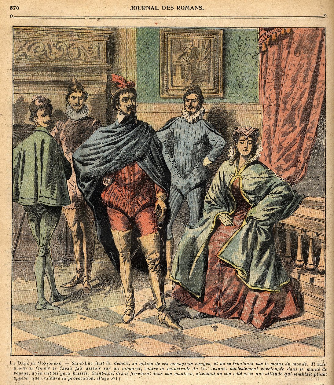بعد أن أحضر القديس لوقا زوجته جين. رسم توضيحي لرواية "La Dame de Monsoreau" للكاتب الكسندر دوما. في مجلة الروايات الشعبية المصورة ". بواسطة المدرسة الفرنسية