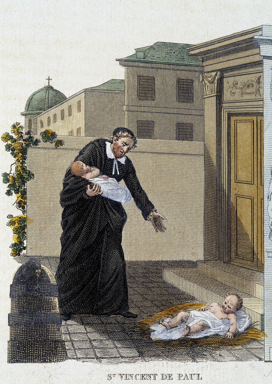 Saint Vincent de Paul welcoming abandoned children in front of the church. بواسطة المدرسة الفرنسية