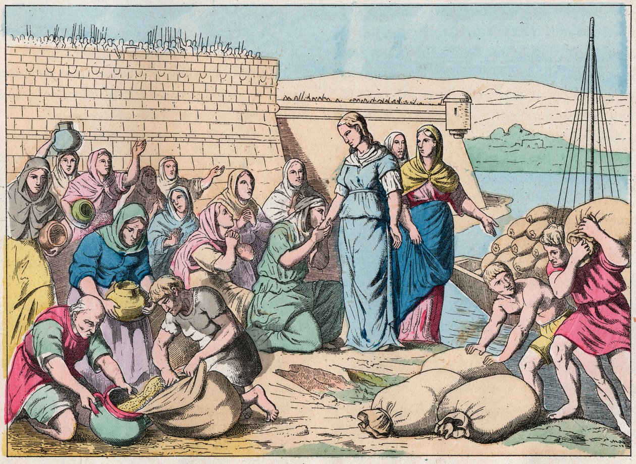 توزع Sainte Genevieve الطعام على الناس أثناء حصار باريس من قبل جيش Huns of Attila في 451 (الغزوات البربرية) - Sainte Genevieve وشعب باريس - نقش نهاية القرن التاسع عشر في "Nos Gires Nationales - صور بواسطة المدرسة الفرنسية