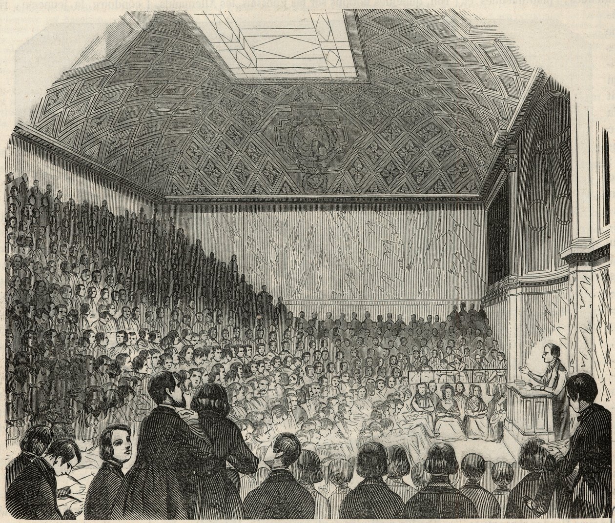 حجرة الدراسة في College de France في باريس في القرن التاسع عشر - نقش في "Tableau-de-Paris" بقلم إدموند تيكسييه 1852 بواسطة المدرسة الفرنسية