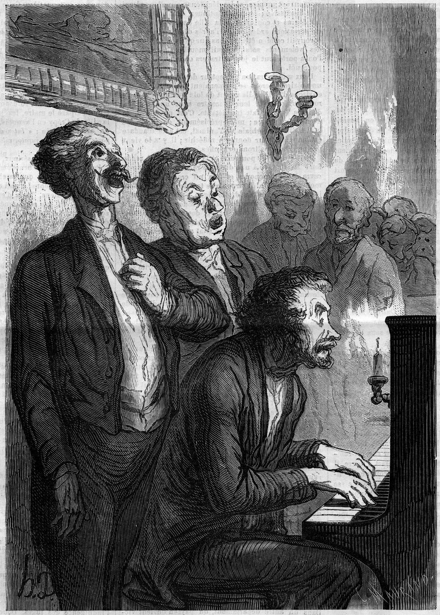صالة المطربين. كارتون من قبل هونور دومير (1808-1879). نقش في "" Le Monde Illustré "رقم 290 بتاريخ 1 نوفمبر 1862. بواسطة المدرسة الفرنسية
