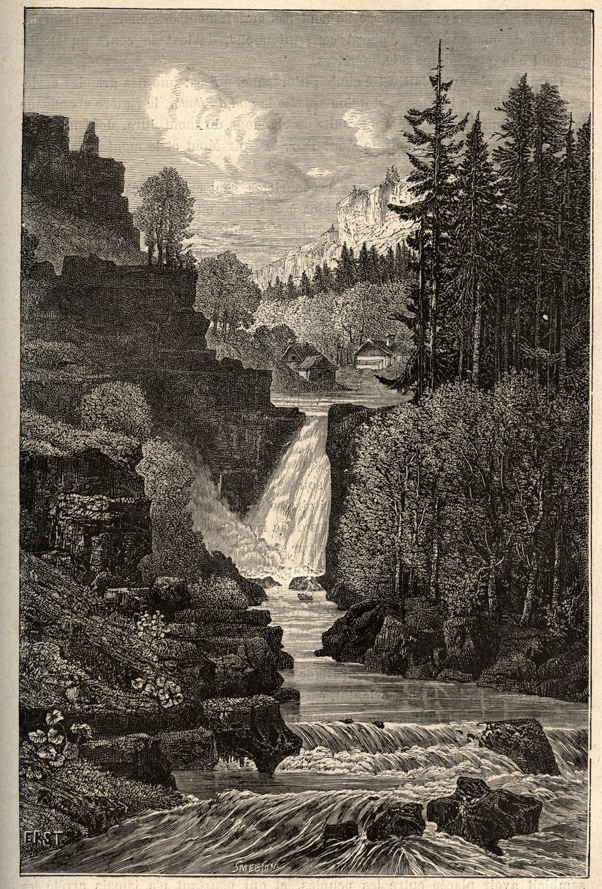 Saut du Doubs (شلال الشلال) Franche-Comte - نقش في "" PATRIE "- الوصف PECTURESSE DE LA FRANCE في 6 مجلدات بواسطة لوسين هوارد - نهاية القرن التاسع عشر بواسطة المدرسة الفرنسية