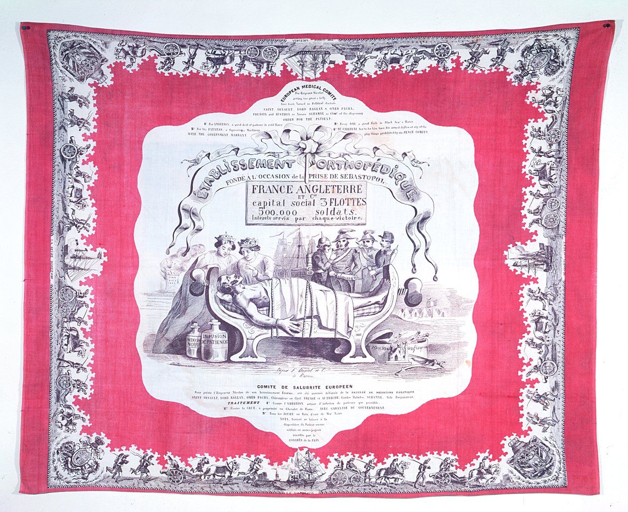 أصيبت روسيا بالرسم بالوشاح بسبب الجشع والطموح خلال حرب القرم ، ج 1856 (حرير مطبوع) بواسطة المدرسة الفرنسية