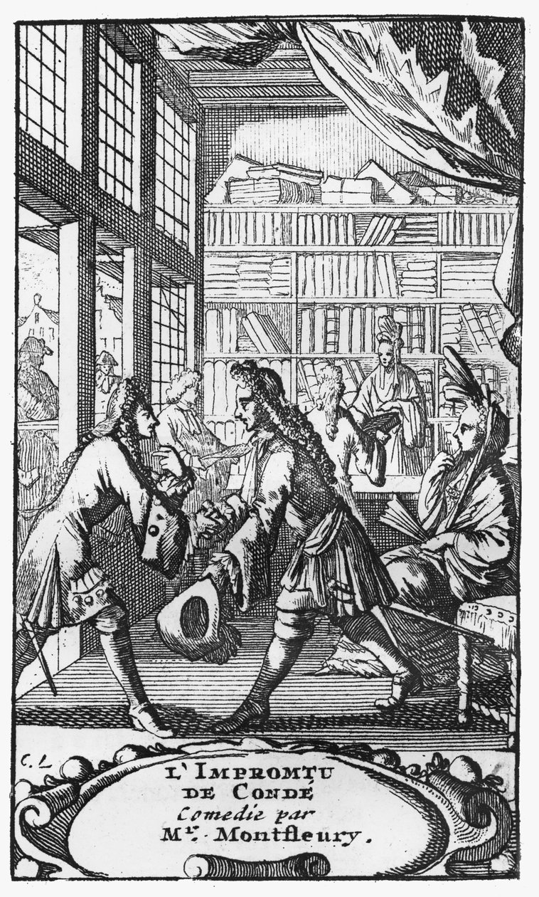 مشهد من LImpromptu de l&39;Hotel de Condé ، بواسطة Montfleury ، مأخوذ من Les Oeuvres de Monsieur de Montfleury ، 1735 بواسطة المدرسة الفرنسية