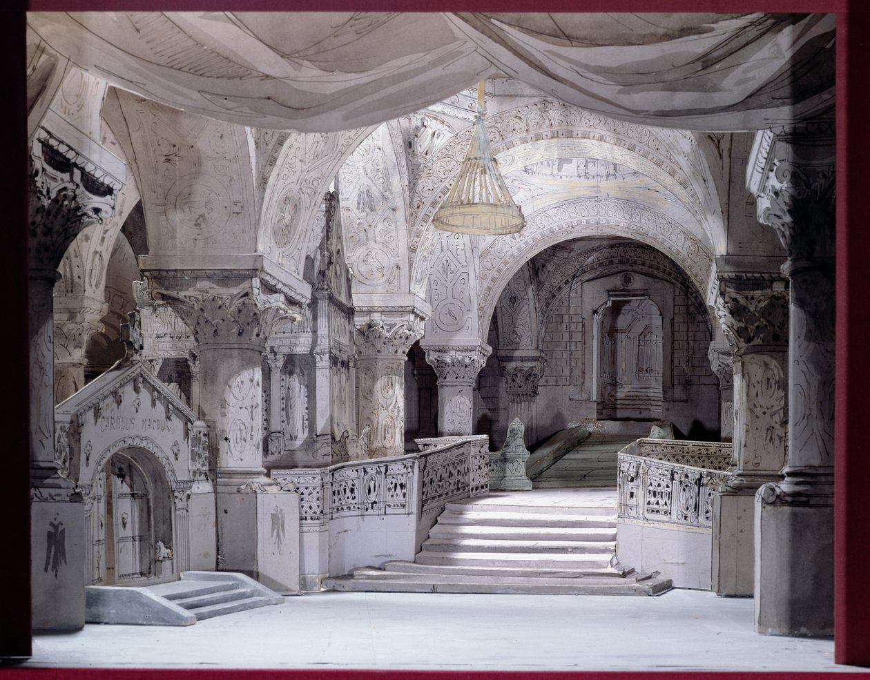 تصميم مشهد لأداء Hernani بواسطة Victor Hugo (1802-85) ، 1867 (قلم وحبر على ورق) بواسطة المدرسة الفرنسية