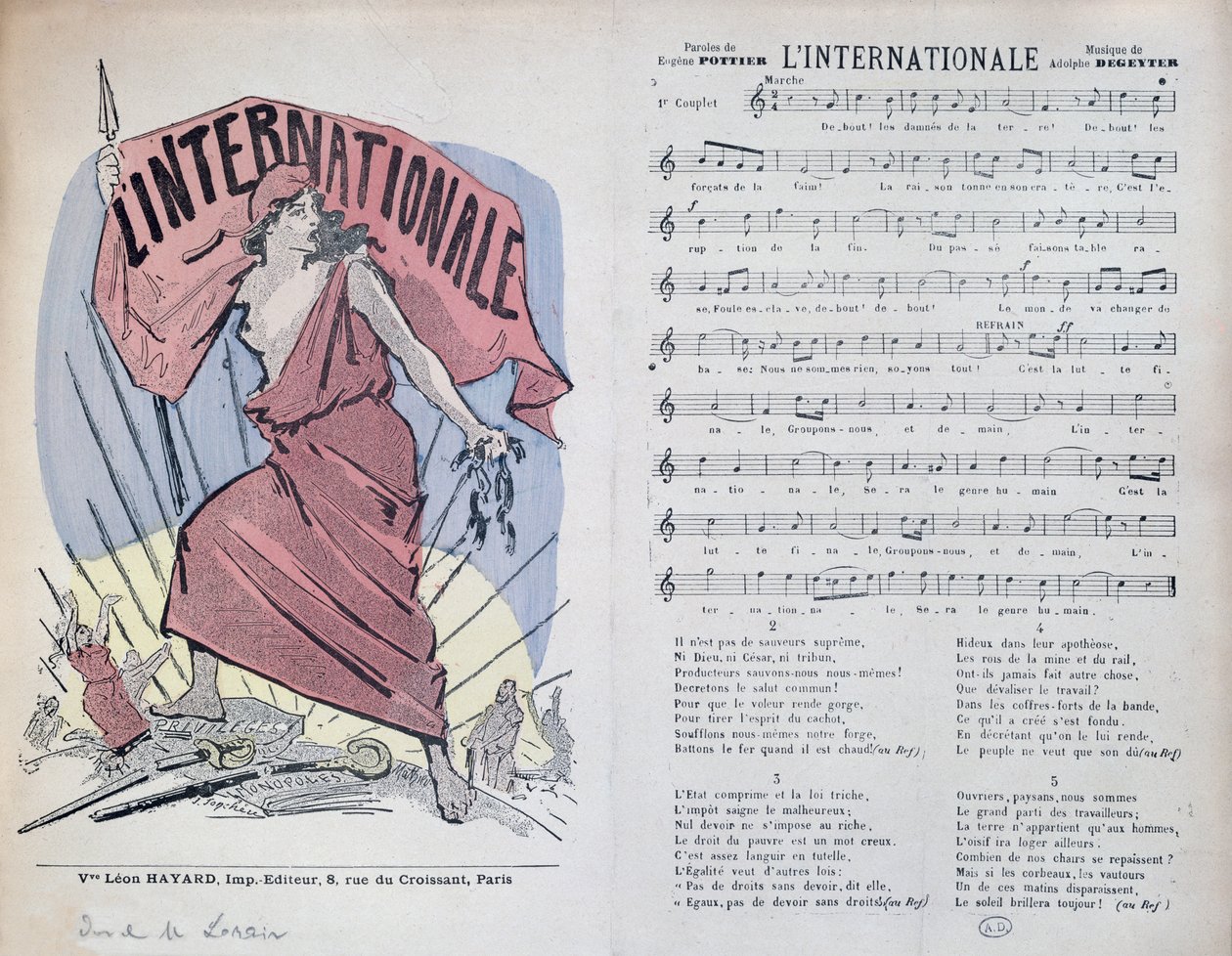 ورقة تسجيل للأغنية LInternationale، c.1900 بواسطة المدرسة الفرنسية