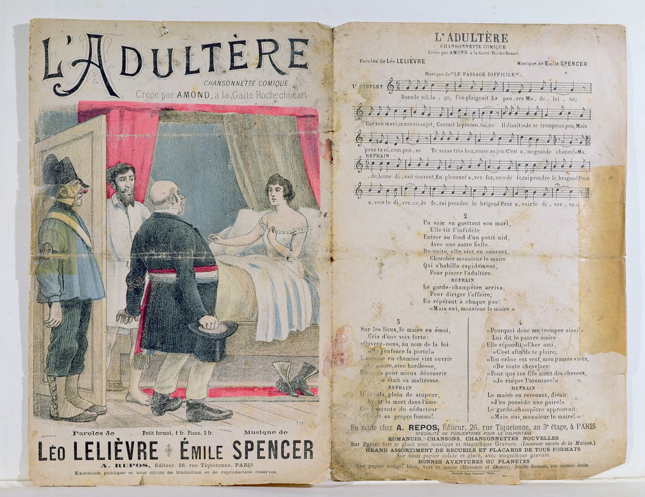 ورقة تسجيل LAdultere ، أغنية هزلية مع كلمات L.Lelievre والموسيقى E. Spencer بواسطة المدرسة الفرنسية