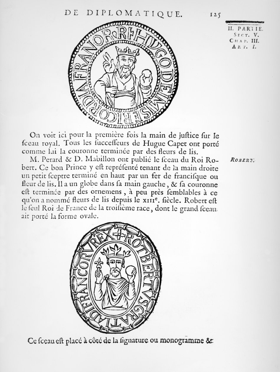 أختام هيوج كابيت (c.941-996) وروبرت الثاني (c.970-1031) التقوى بواسطة المدرسة الفرنسية