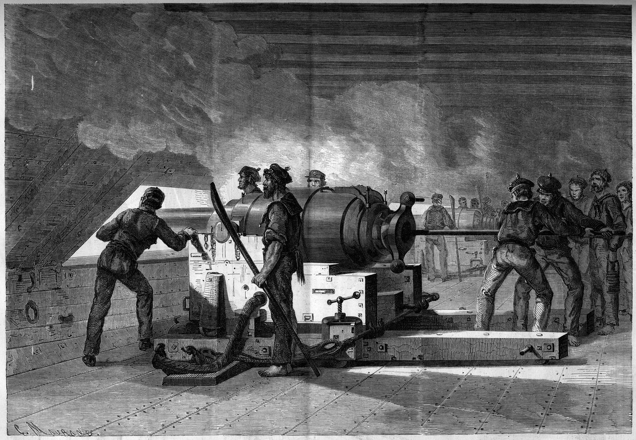 حرب الانفصال (1861-1865) أو الحرب الأهلية الأمريكية - معركة هامبتون رودز البحرية (فيرجينيا) - 8-9 مارس بواسطة المدرسة الفرنسية