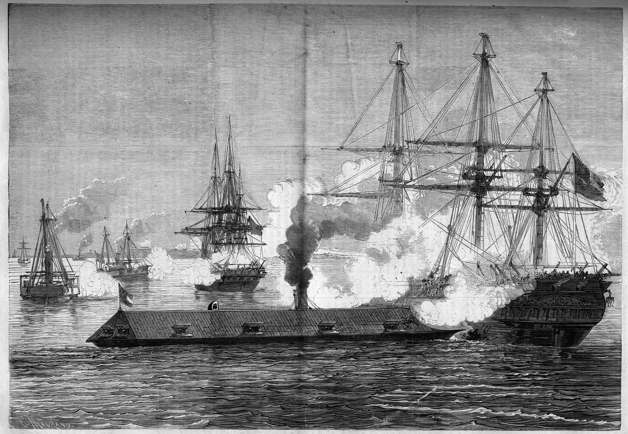 حرب الانفصال (1861-1865) أو الحرب الأهلية الأمريكية - معركة نيوبورت نيوز البحرية (فيرجينيا) - 8-9 مارس بواسطة المدرسة الفرنسية