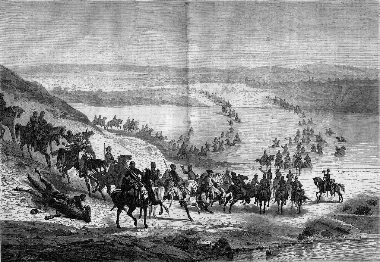 حرب الانفصال (1861-1865) أو الحرب الأهلية الأمريكية: عبور سلاح الفرسان الجنوبي للجنرال ستيوارت بوتوماك. نقش في "" Le Monde Illustré "" رقم 293 بتاريخ 22 تشرين الثاني (نوفمبر) بواسطة المدرسة الفرنسية