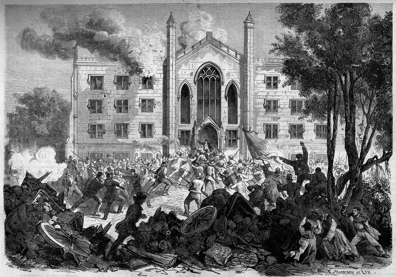 حرب الانفصال أو الحرب الأهلية الأمريكية (1861-1865) - نيويورك - يوليو 1863: معارضة التجنيد الإجباري ، أشعل التمرد النار في ملجأ الأيتام الملونين في مدينة نيويورك خلال "أعمال شغب دراف". نقش في "" Le Monde Illustré "" رقم 331 بت بواسطة المدرسة الفرنسية
