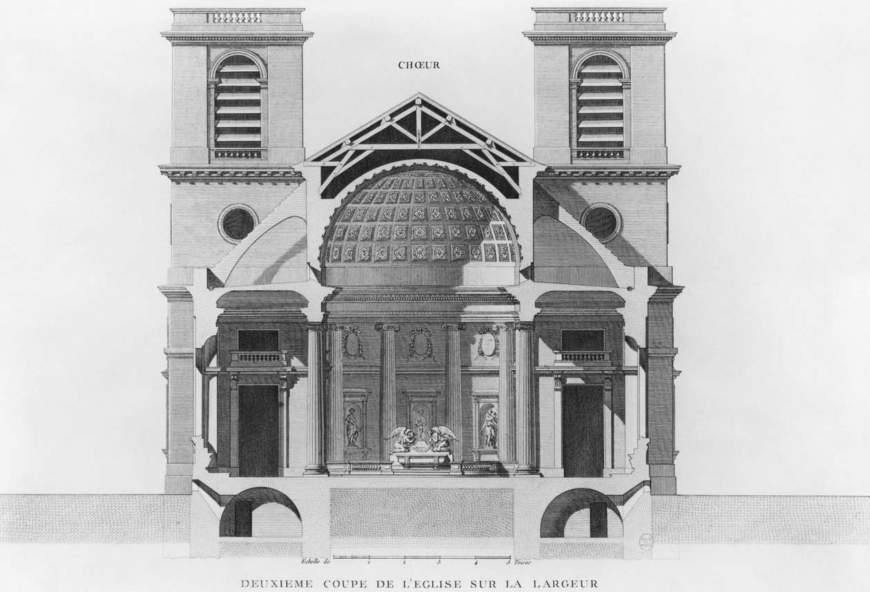 المقطع العرضي الثاني للكنيسة Saint-Philippe-du-Roule ، باريس بواسطة المدرسة الفرنسية