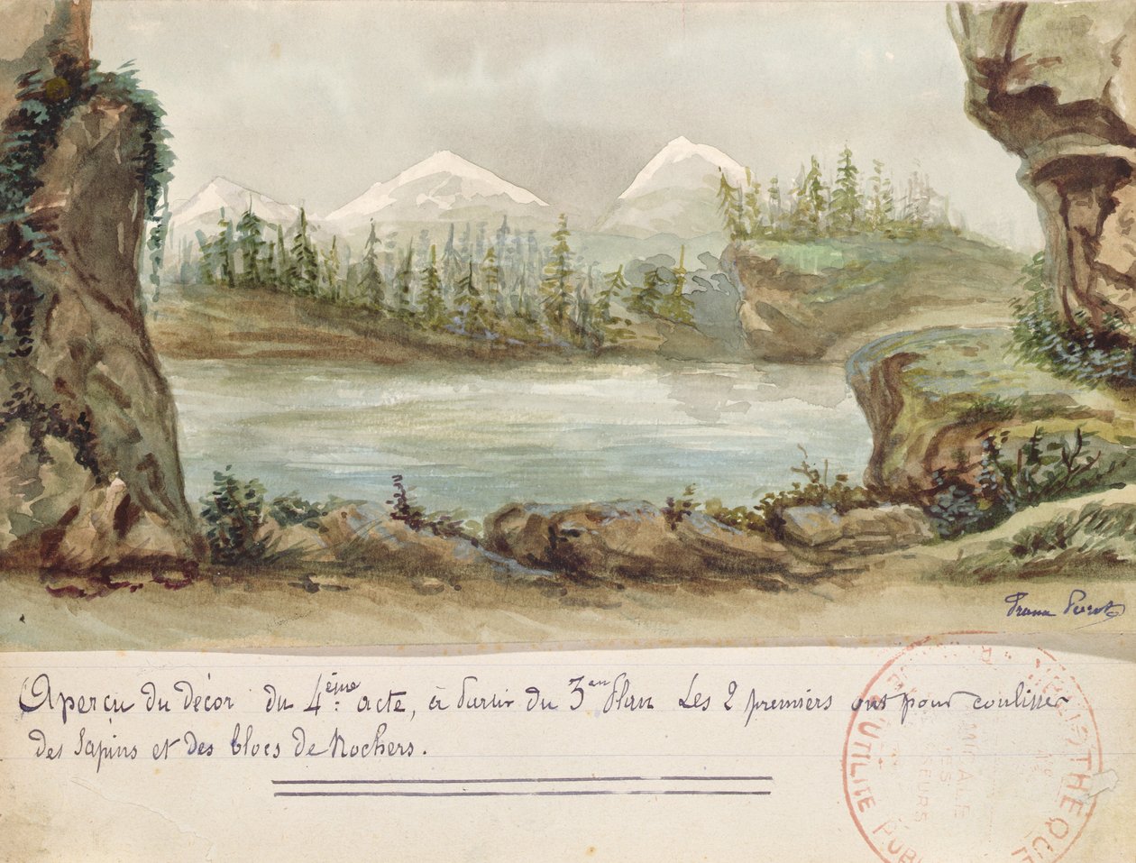 تعيين تصميم للقانون الرابع للأوبرا ويليام تيل من قبل جياكينو روسيني (1792-1868) تم إجراؤه في 3 أغسطس 1829 في أوبرا باريس (مرحاض على الورق) بواسطة المدرسة الفرنسية