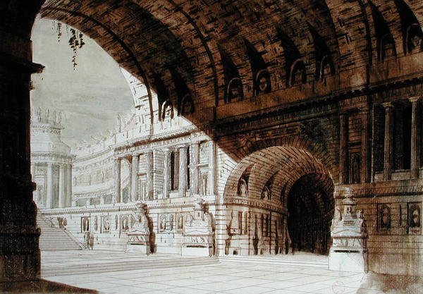 تصميم مستوحى من العصور القديمة ، حوالي 1800 (قلم وحبر وألوان مائية على ورق) بواسطة المدرسة الفرنسية
