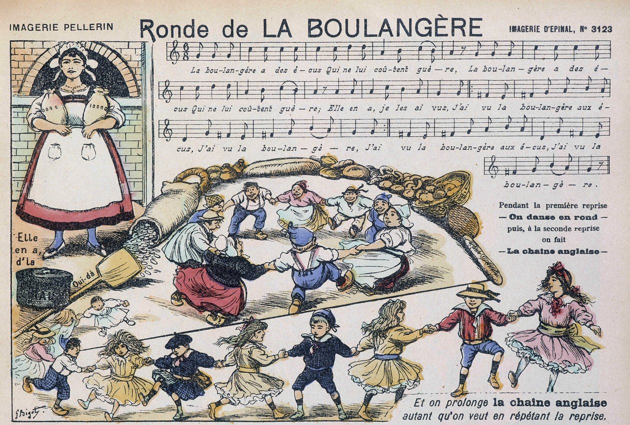 Sheet music for the popular song “” Ronde de la boulangère”” - image by Epinal, Pellerin بواسطة المدرسة الفرنسية