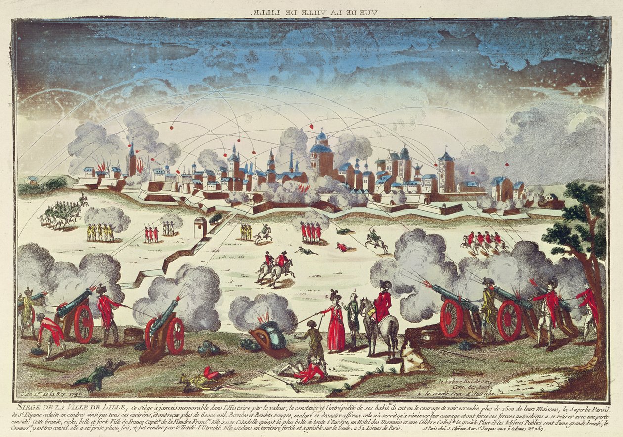 حصار وقصف ليل بواسطة ألبرت دي ساكس تيشن ، سبتمبر-أكتوبر 1792 (نقش ملون) بواسطة المدرسة الفرنسية