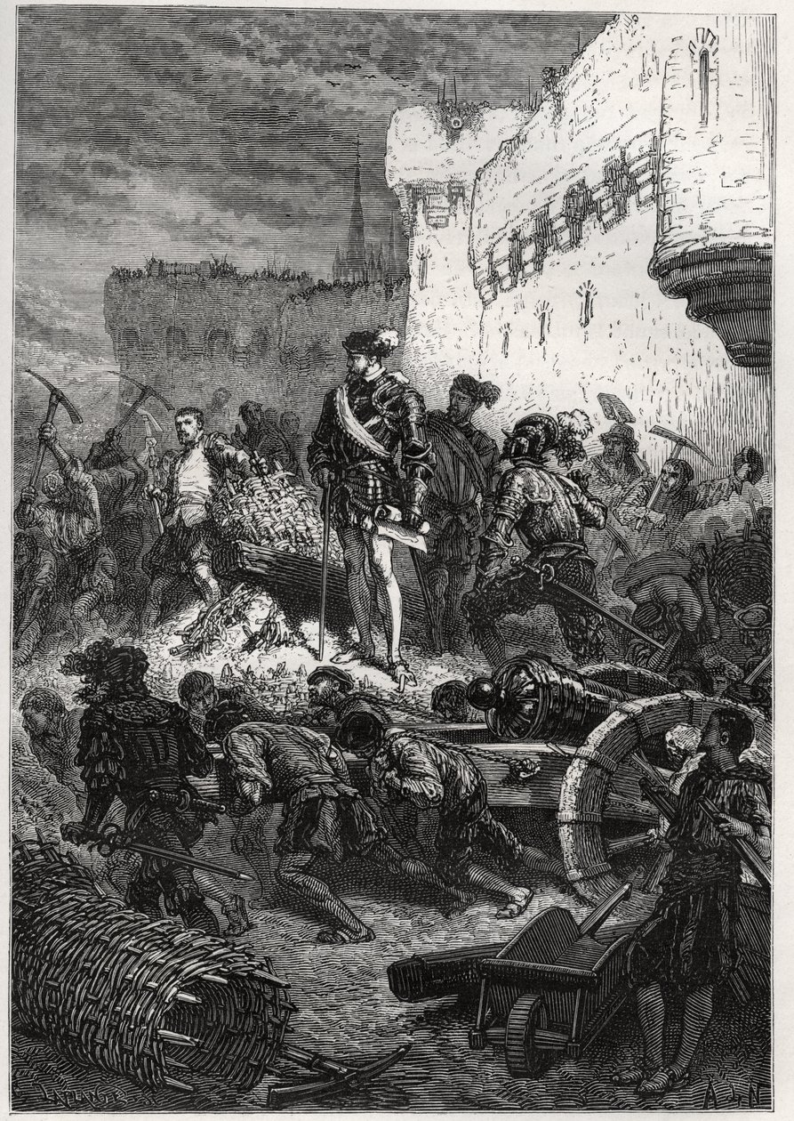Siege de Metz (1552) - Francois de Guise والأعمال على أسوار Metz - نقش من "" تاريخ فرنسا الذي روى لأحفادي "" - بقلم فرانسوا غيزو - 1872-1876 بواسطة المدرسة الفرنسية